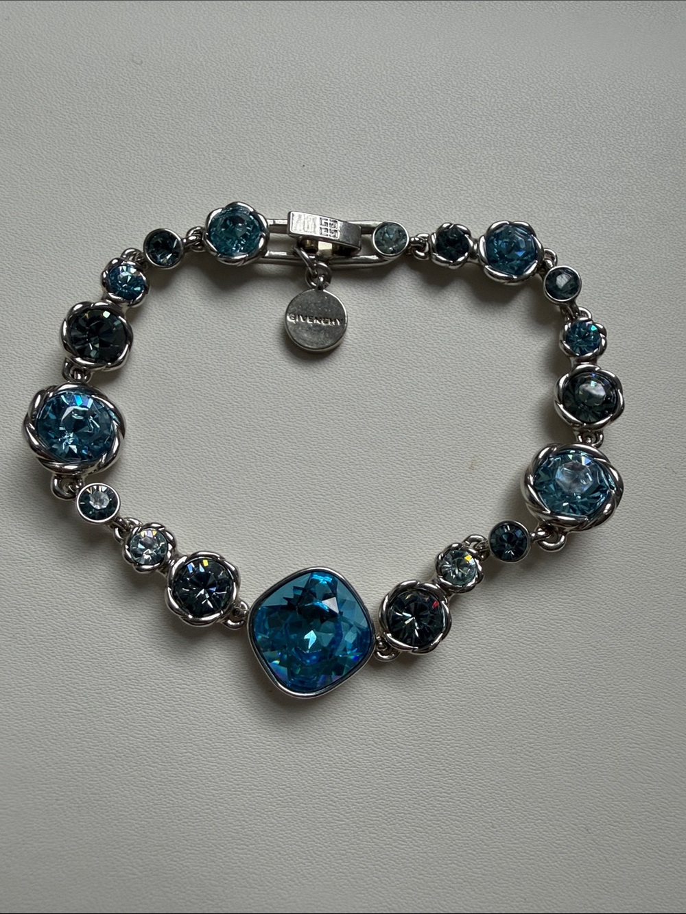 Givenchy Blue Crystal Link Bracelet - Silver Tone